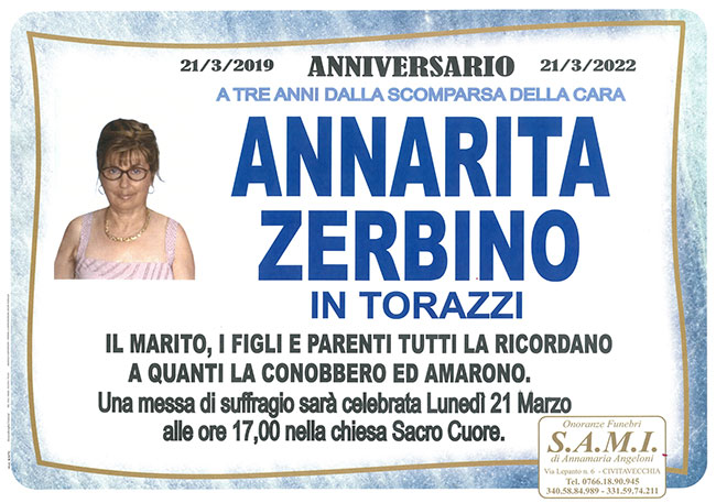 ANNARITA ZERBINO in TORAZZI – Anniversario