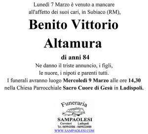 BENITO VITTORIO ALTAMURA di anni 84