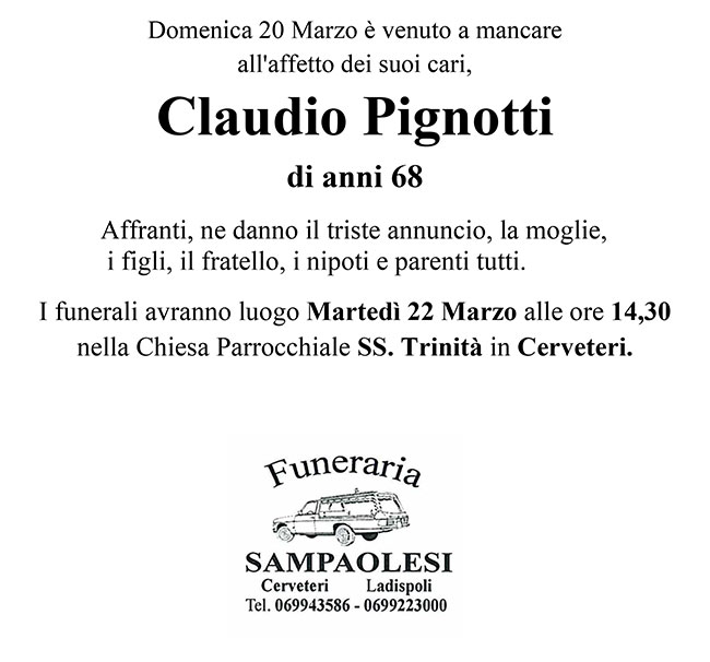 CLAUDIO PIGNOTTI di anni 68