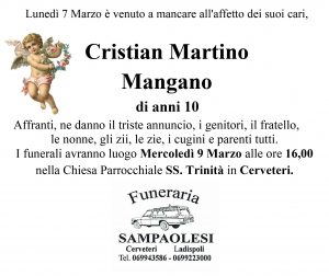CRISTIAN MARTINO MANGANO di anni 10