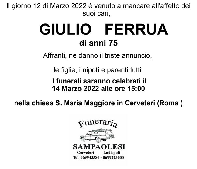 GIULIO FERRUA di anni 75