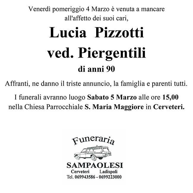 LUCIA PIZZOTTI ved. PIERGENTILI di anni 90