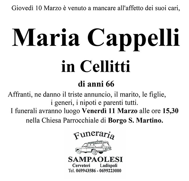 MARIA CAPPELLI in CELLITTI di anni 66