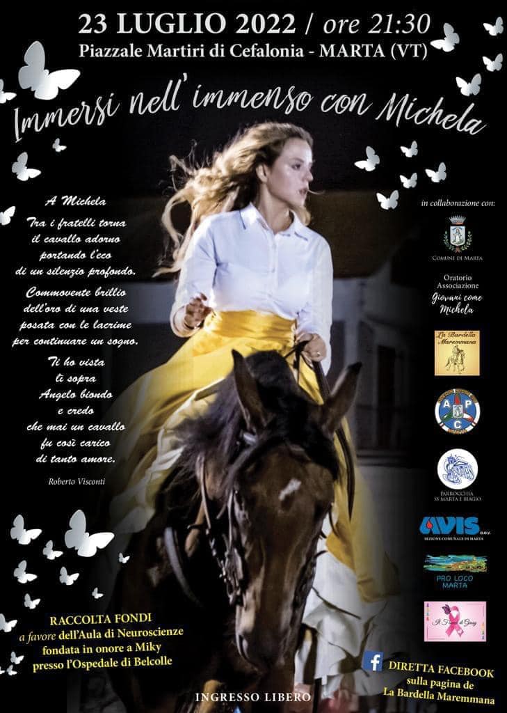 “Immersi nell’immenso con Michela”, serata evento dedicata alla Principessa Bionda della Bardella Maremmana morta a 19 anni