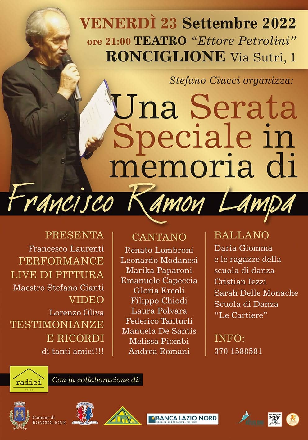 Francisco Ramon Lampa, la cooperativa Radici organizza una serata speciale ad un anno dalla scomparsa