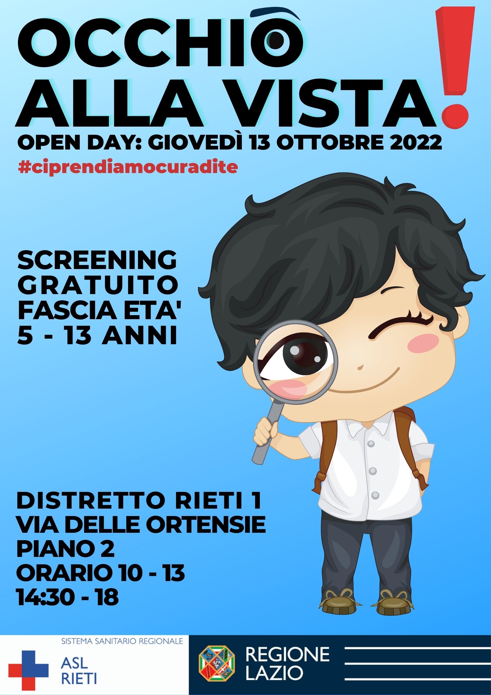 Rieti – Open Day di screening gratuito della vista per bambini
