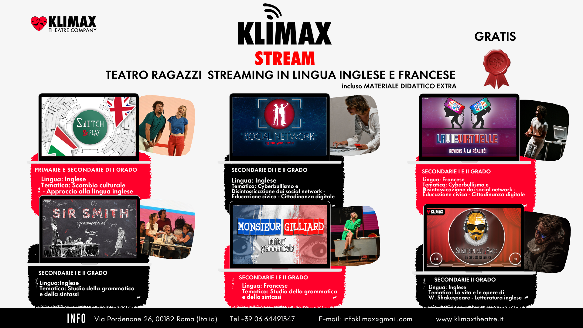 Il Comune di Viterbo aderisce al progetto “Klimax Stream – teatro digitale in lingua per le scuole”