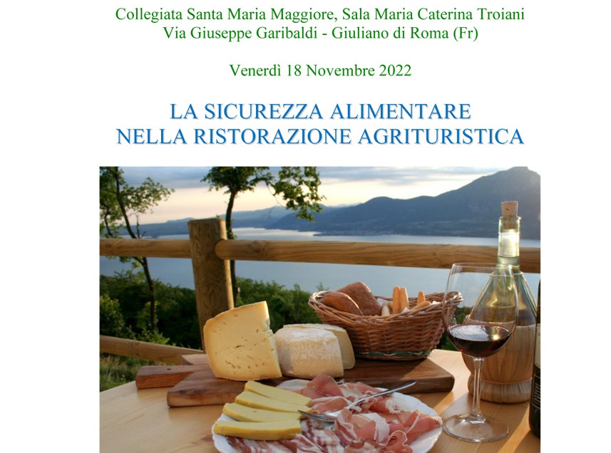 Giuliano di Roma (FR) – Venerdì 18 evento formativo “La sicurezza alimentare nella ristorazione agrituristica”
