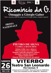 Ricomincio da G. : debutta in prima nazionale a Viterbo lo spettacolo su Gaber