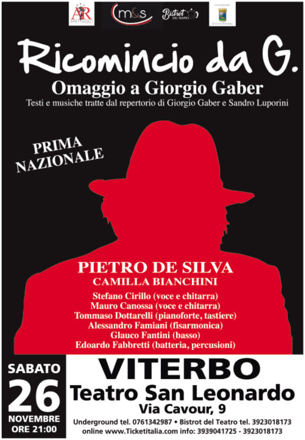 Ricomincio da G. : debutta in prima nazionale a Viterbo lo spettacolo su Gaber