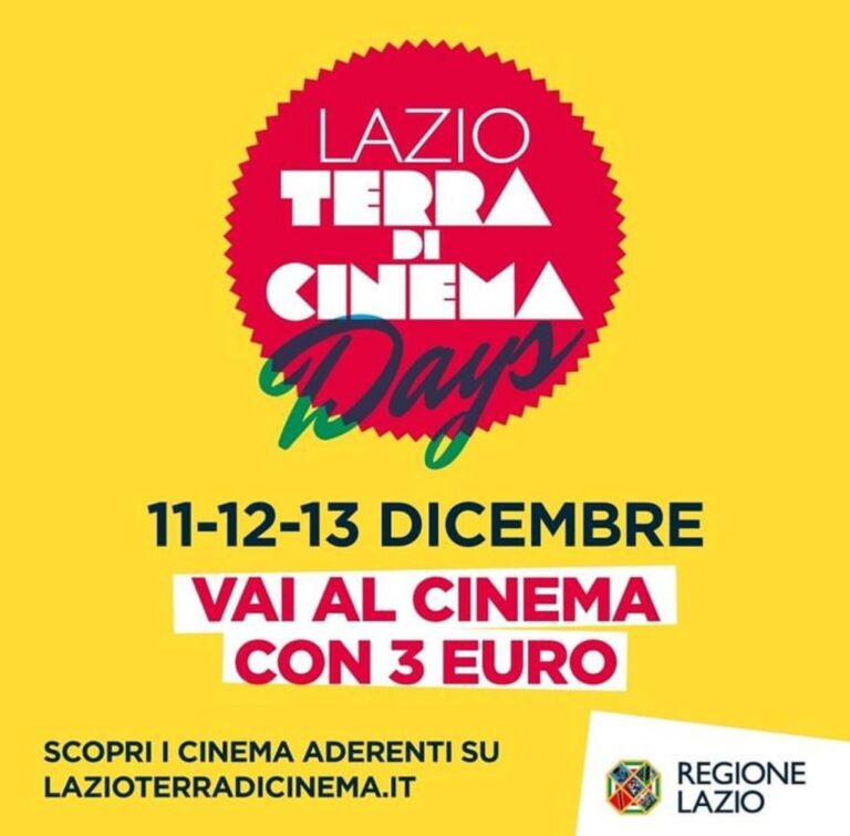 “Lazio Terra di Cinema”, tre giorni di cinema a tre euro (tutte le sale)