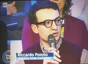Il presidente di Azione Studentesca, Riccardo Ponzio, a Porta a Porta