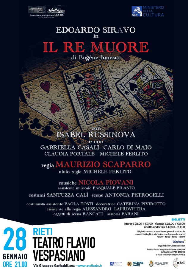 “Il re muore”: Edoardo Siravo in scena al Vespasiano di Rieti