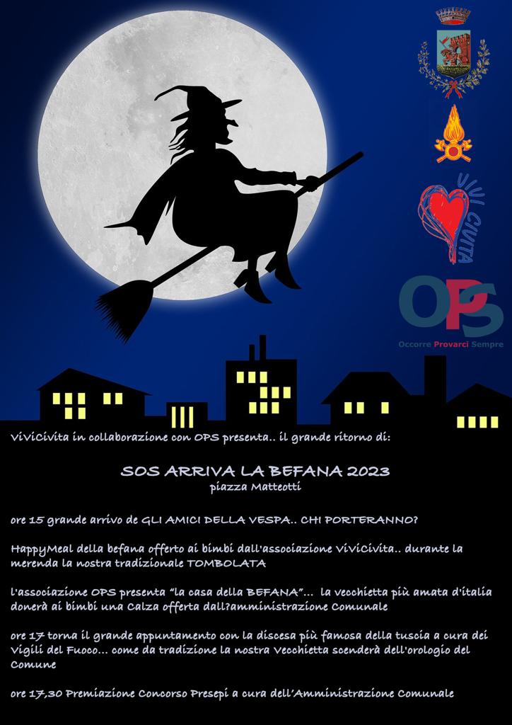 “SOS Befana”, a Civita Castellana la vecchina più amata dei bambini si calerà dal Comune