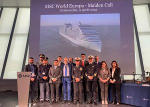 Crociere, Civitavecchia accoglie la MSC World Europa e si prepara alla nuova stagione. Musolino: “Il nostro porto premiato per la sua efficienza”