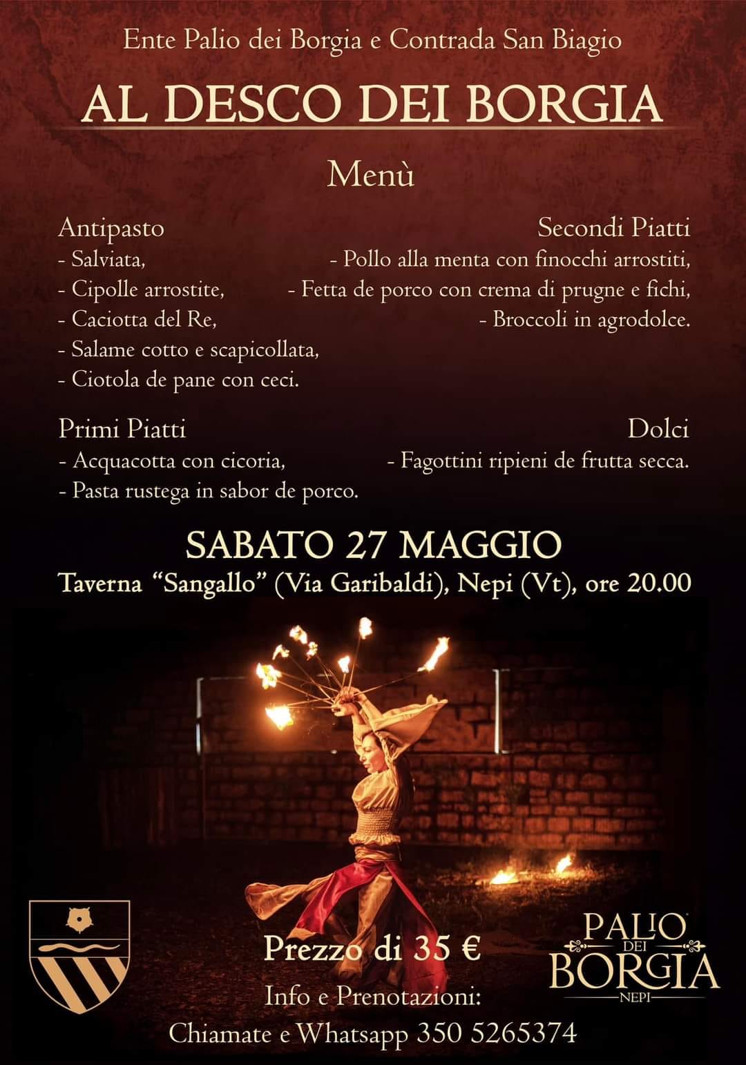 Nepi, la cena propiziatoria “Al Desco dei Borgia” dà il via alle celebrazioni del Palio