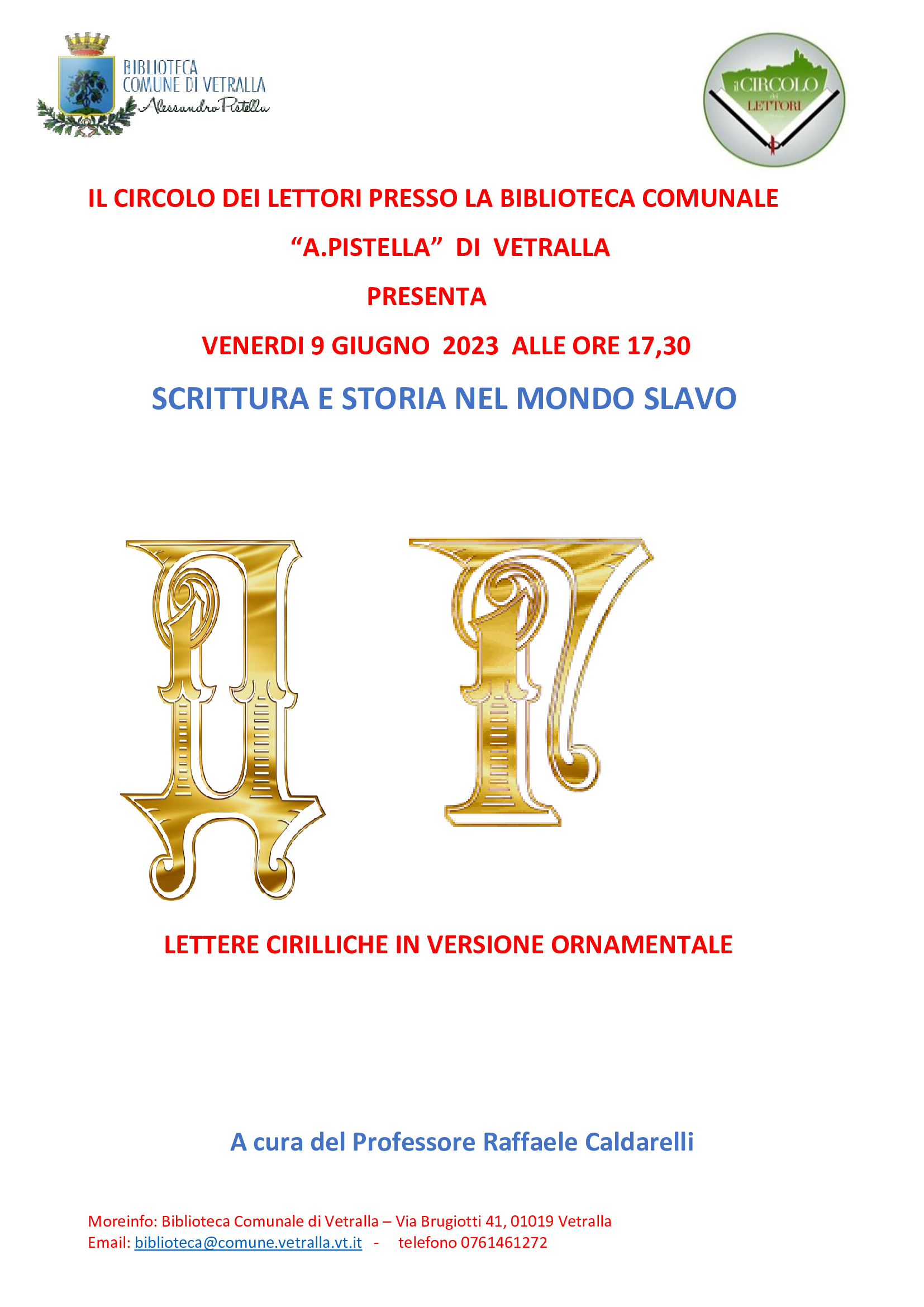 Vetralla, con il professor Caldarelli alla scoperta della scrittura e storia nel mondo slavo