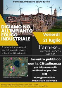 Referendum sul mega impianto eolico a Farnese, i cittadini chiamati a votare No