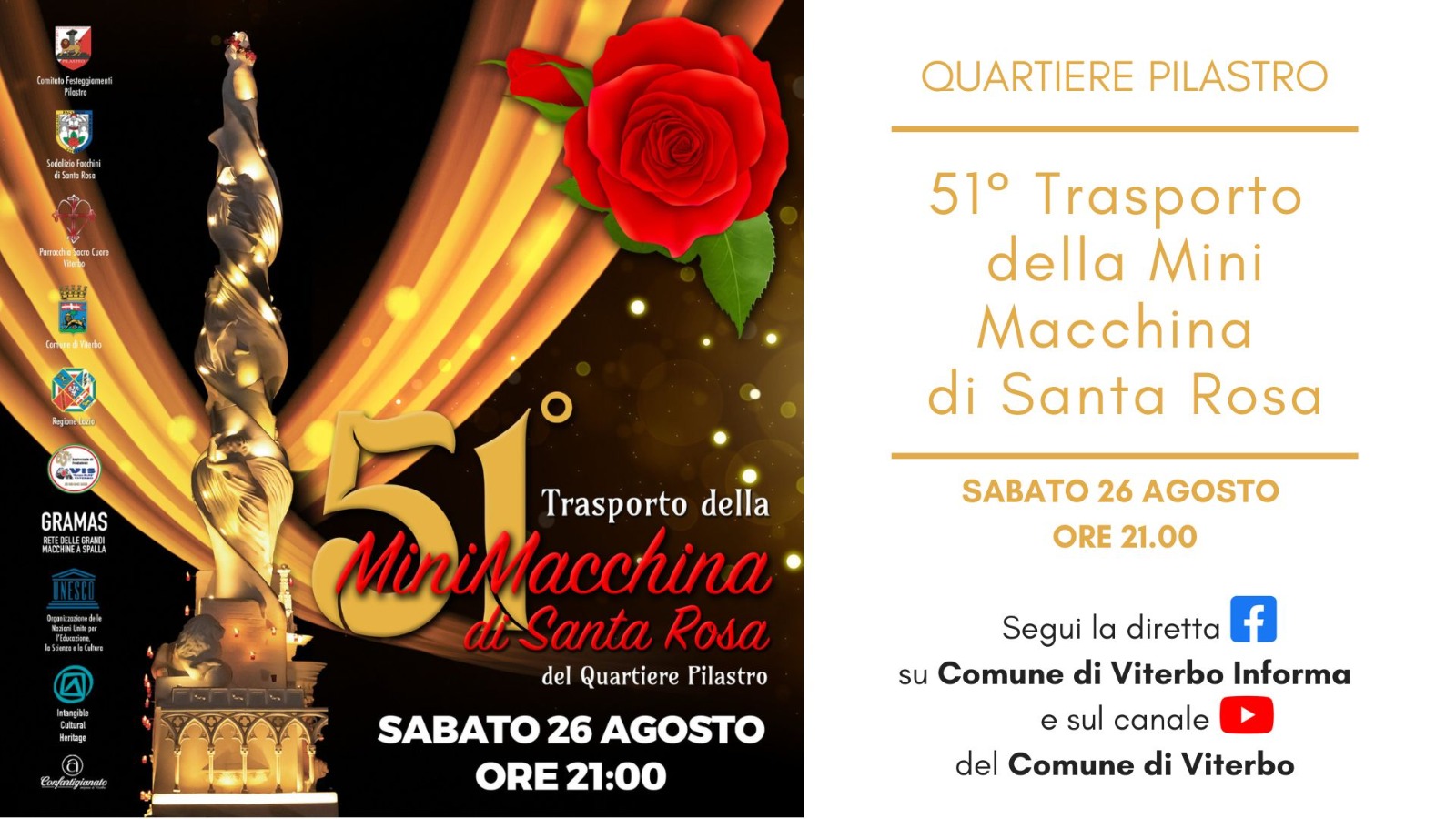 Viterbo – Mini-macchina del Pilastro, dediche speciali e diretta social