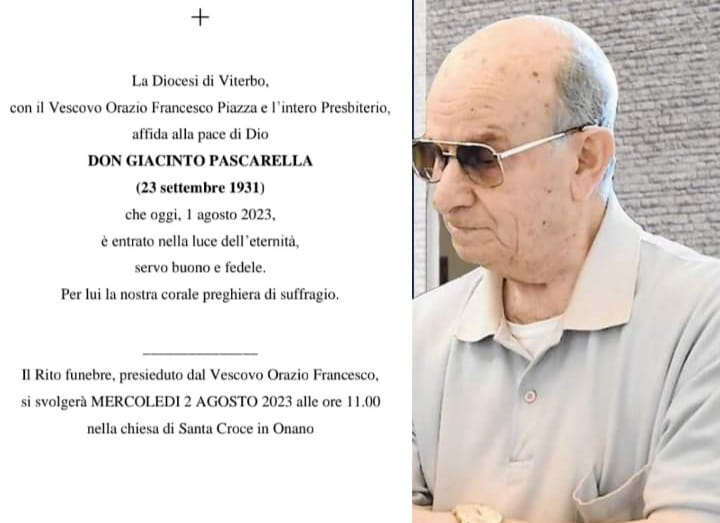 Viterbo – Diocesi in lutto per la morte don Giacinto Pascarella
