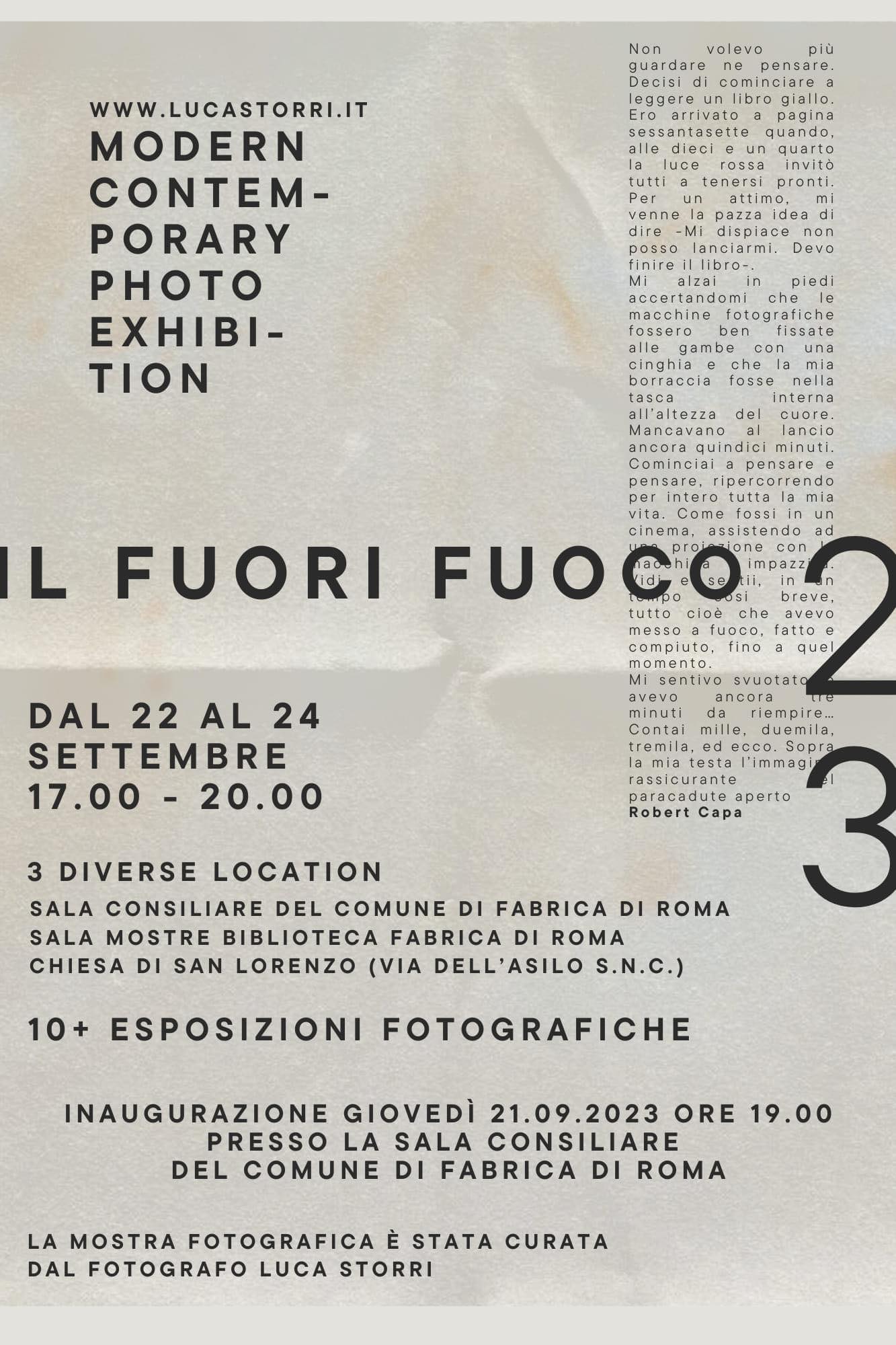 “Il Fuori Fuoco”, al via la mostra fotografica itinerante curata da Luca Storri