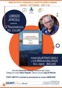 Libri, oggi a Bracciano si scopre “La trasparenza del colore” di Lorenzo Avincola