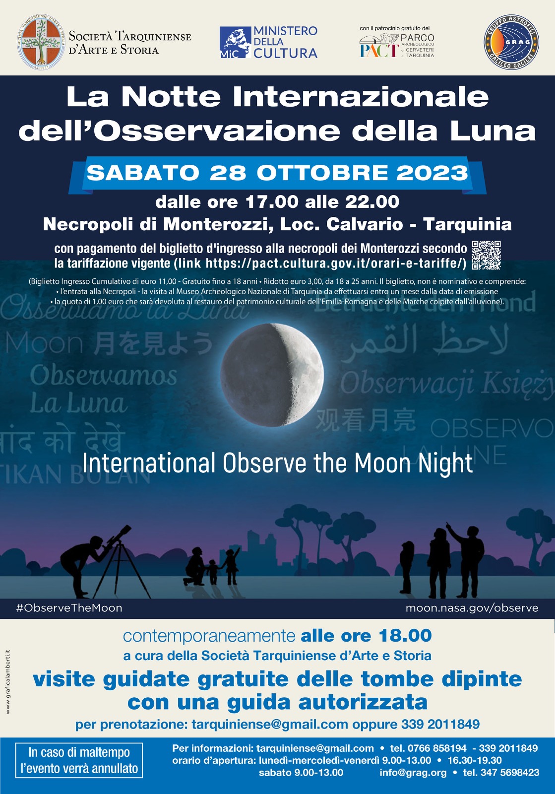 A Tarquinia occhi all’insù per la “Notte Internazionale dell’Osservazione della Luna”