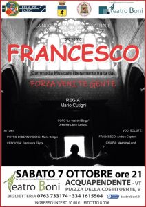 “Francesco”in scena al teatro Boni di Acquapendente