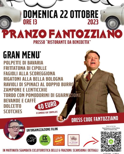 Dal cinema alla tavola: a Vetralla “pranzo fantozziano” con polpette di Bavaria e frittatona di cipolla