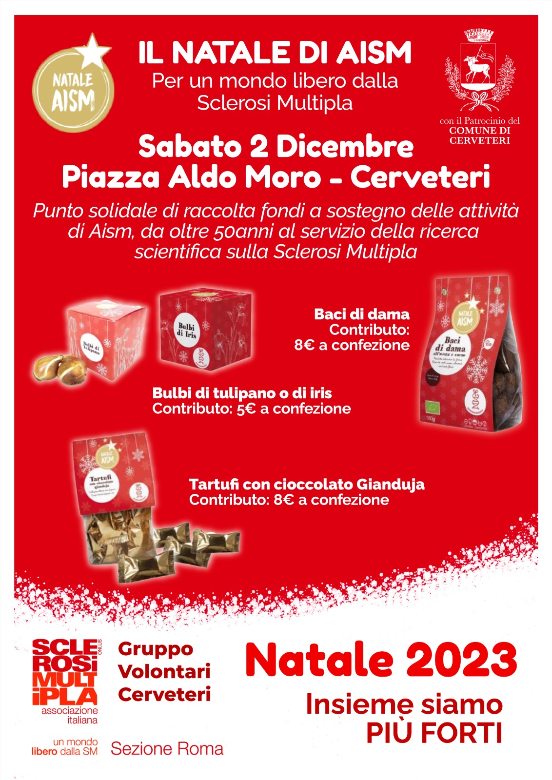 Cerveteri – Torna il Natale di Aism, sabato postazione solidale in Piazza Aldo Moro