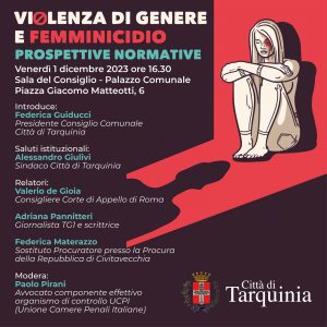 Tarquinia – In Comune si parlerà di “Violenza di genere e femminicidio: prospettive normative”