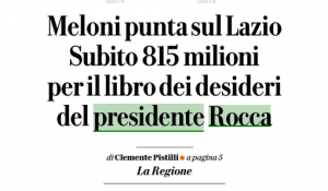 Regione Lazio – Annullato l’appuntamento con Giorgia Meloni (malata). La firma dell’accordo di coesione rimandato
