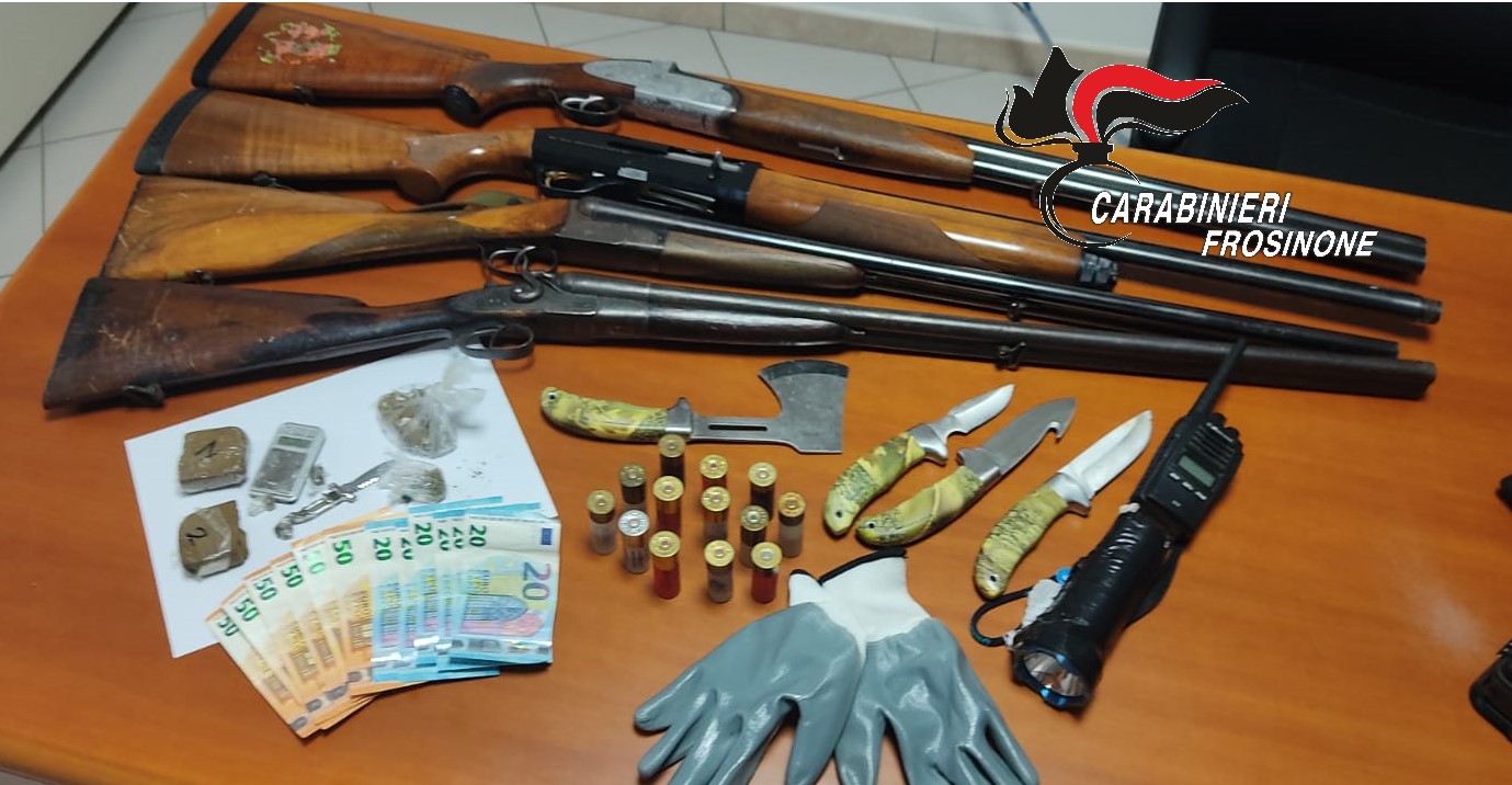 Amaseno – Trovati con fucili arnesi da scasso e droga, due persone in manette