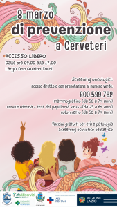 Cerveteri: 8 marzo all’insegna della prevenzione con gli screening oncologici gratuiti