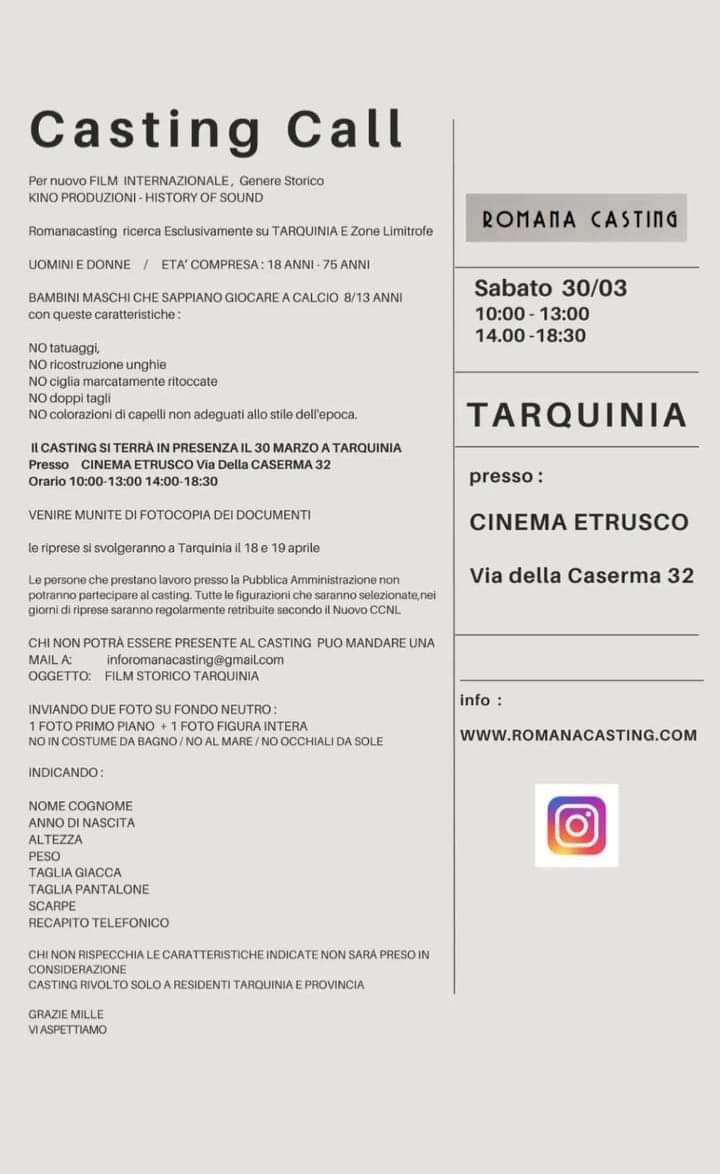 Al via a Tarqunia le riprese di “History of Sound”: domani la selezione delle comparse