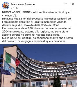 Lazio – La Corte dei Conti chiude procedimento nei confronti di Storace, assoluzione