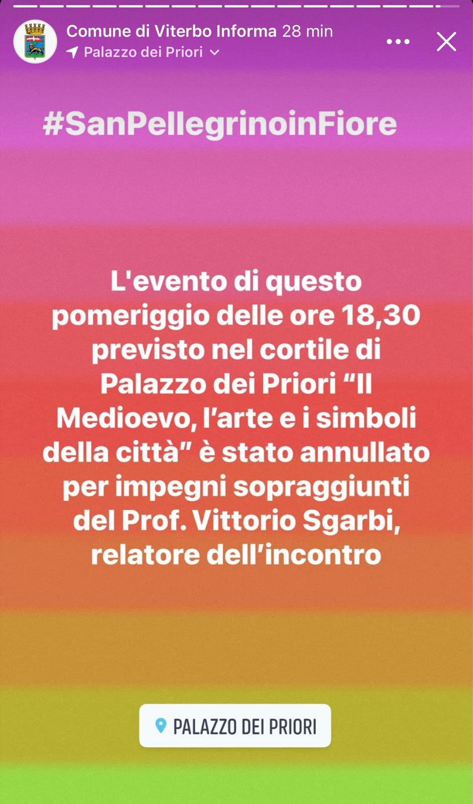 Viterbo – Niente lezione sul medioevo, Vittorio Sgarbi assente