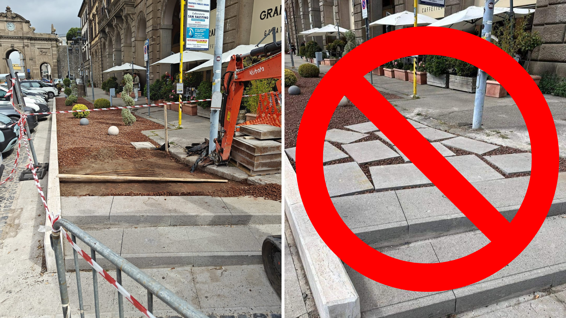 Viterbo – Piazza della Rocca, “Ammiocuggino” torna sul luogo del misfatto e ci ripensa: via i lastroni