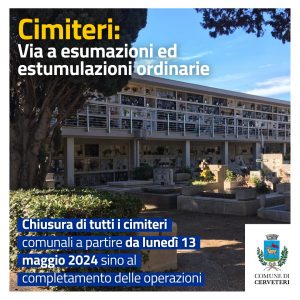 Cerveteri – Chiusi da oggi tutti i cimiteri comunali