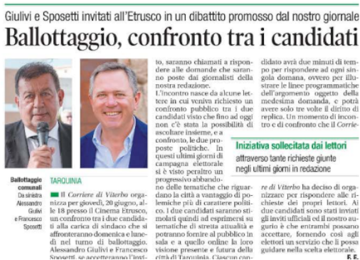 Tarquinia – Elezioni, la coalizione di centrodestra: “Sposetti, l’uomo del dialogo, scappa dal confronto pubblico”