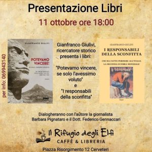 Libri, oggi doppia presentazione per Gianfranco Giulivi al Rifugio degli Elfi di Cerveteri