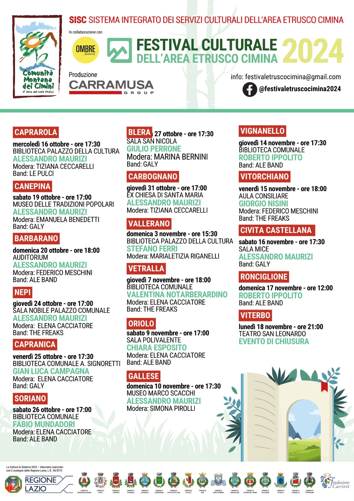 Libri, musica e territorio: un mese di grandi eventi  al Festival culturale dell’Area Etrusco-Cimina