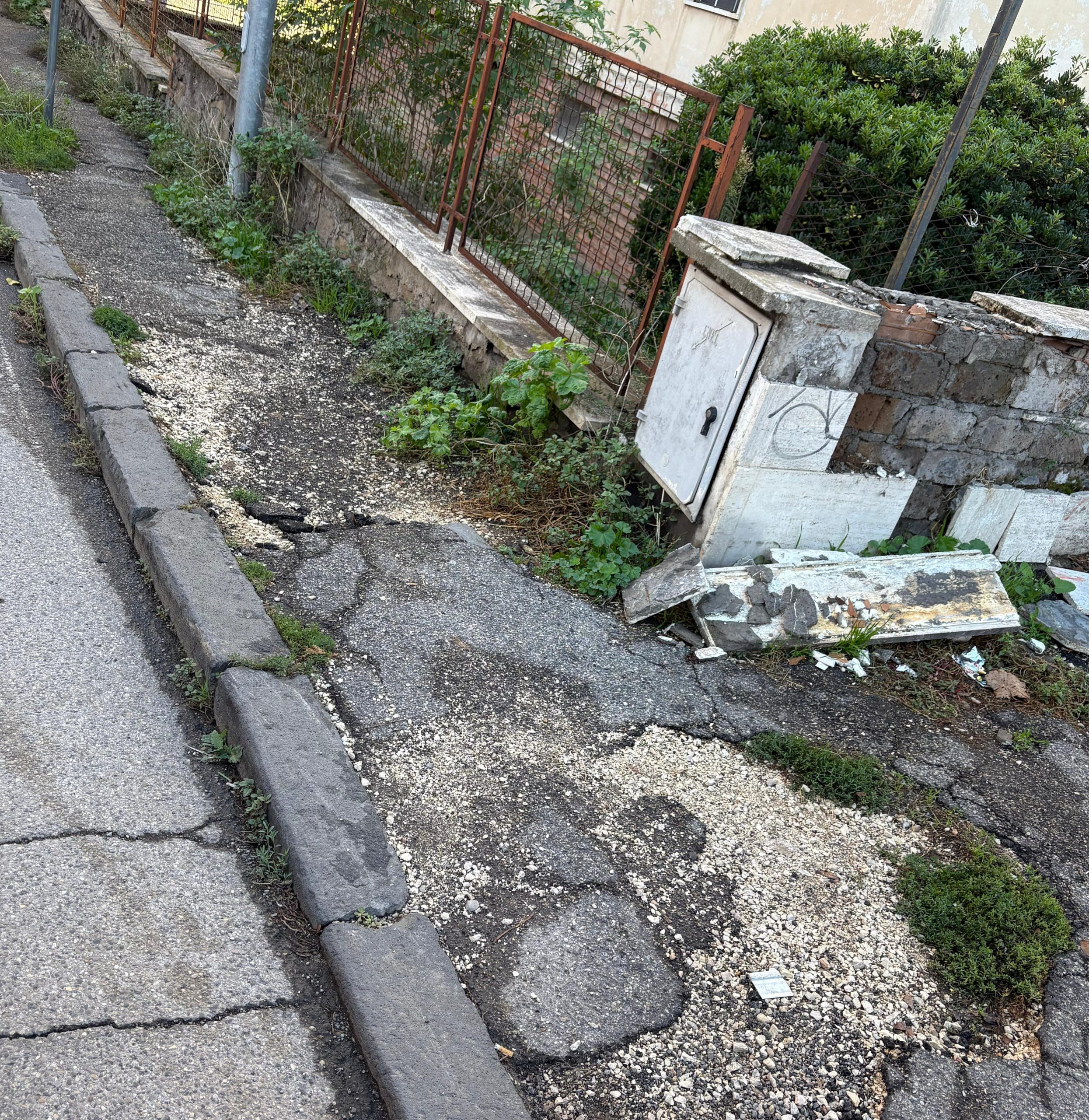 Viterbo – Via Vicenza, marciapiede impraticabile: “Prima delle ciclabili andavano sistemate le vie pedonali”