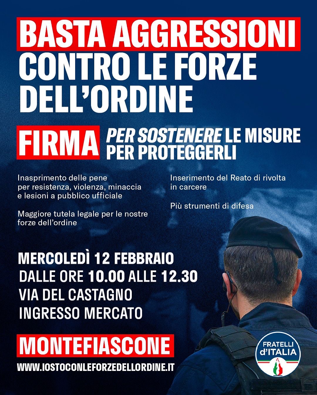 Montefiascone – Nuova fase per FdI, si comincia con la raccolta firme per le Forze dell’ordine