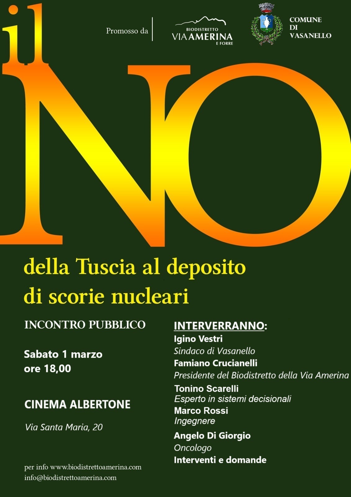 “Il No della Tuscia al deposito di scorie nucleari”, incontro al cinema Albertone di Vasanello