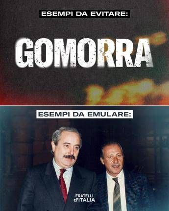 Falcone, post di FdI contro Gomorra: “Diffida di chi ha speculato sulla criminalità”