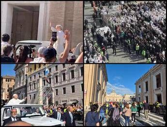 Leone XIV in papamobile saluta i fedeli in piazza San Pietro