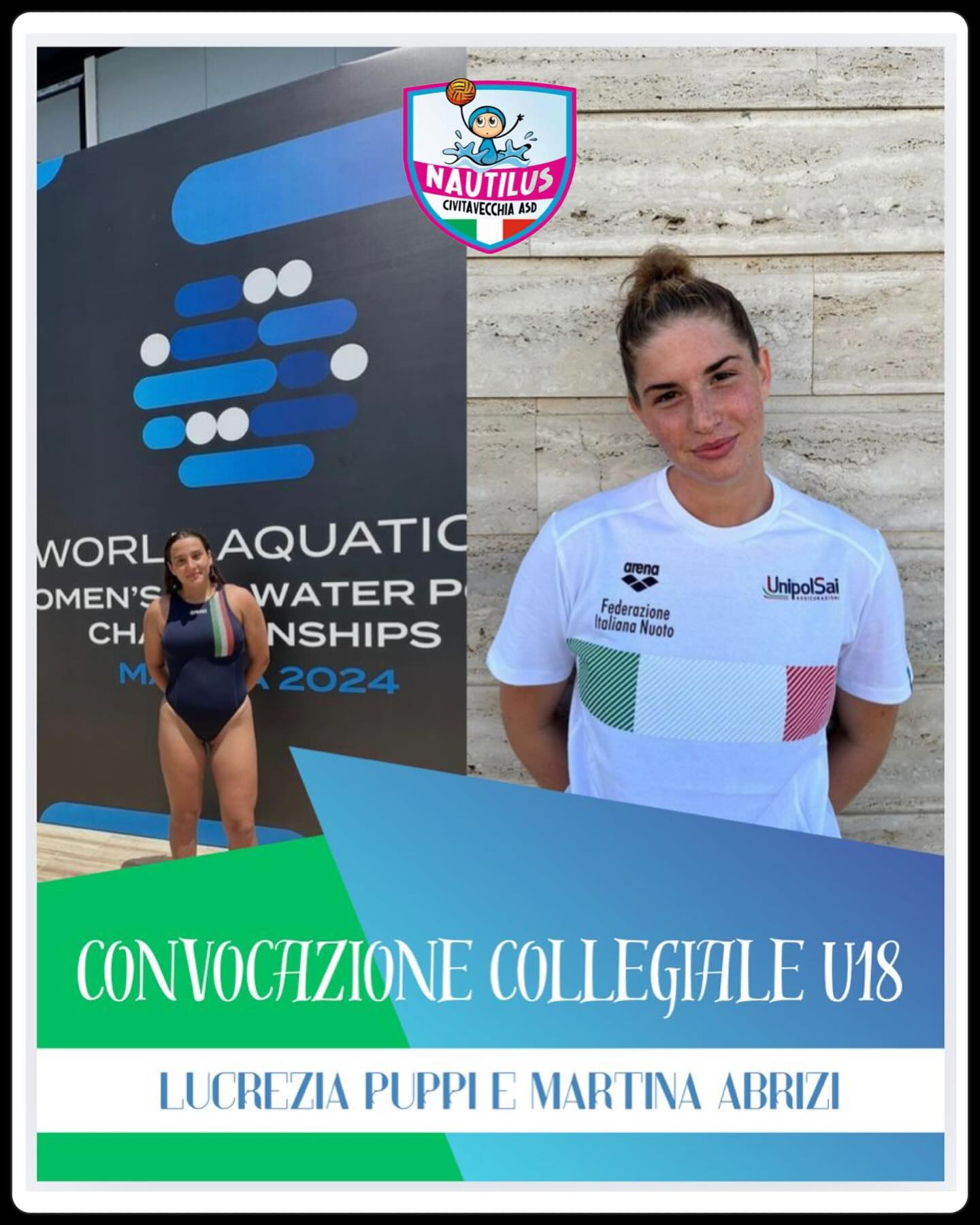 Pallanuoto – Nautilus Civitavecchia, soddisfazioni azzurre: Abrizi e Puppi con l’Italia Under 18