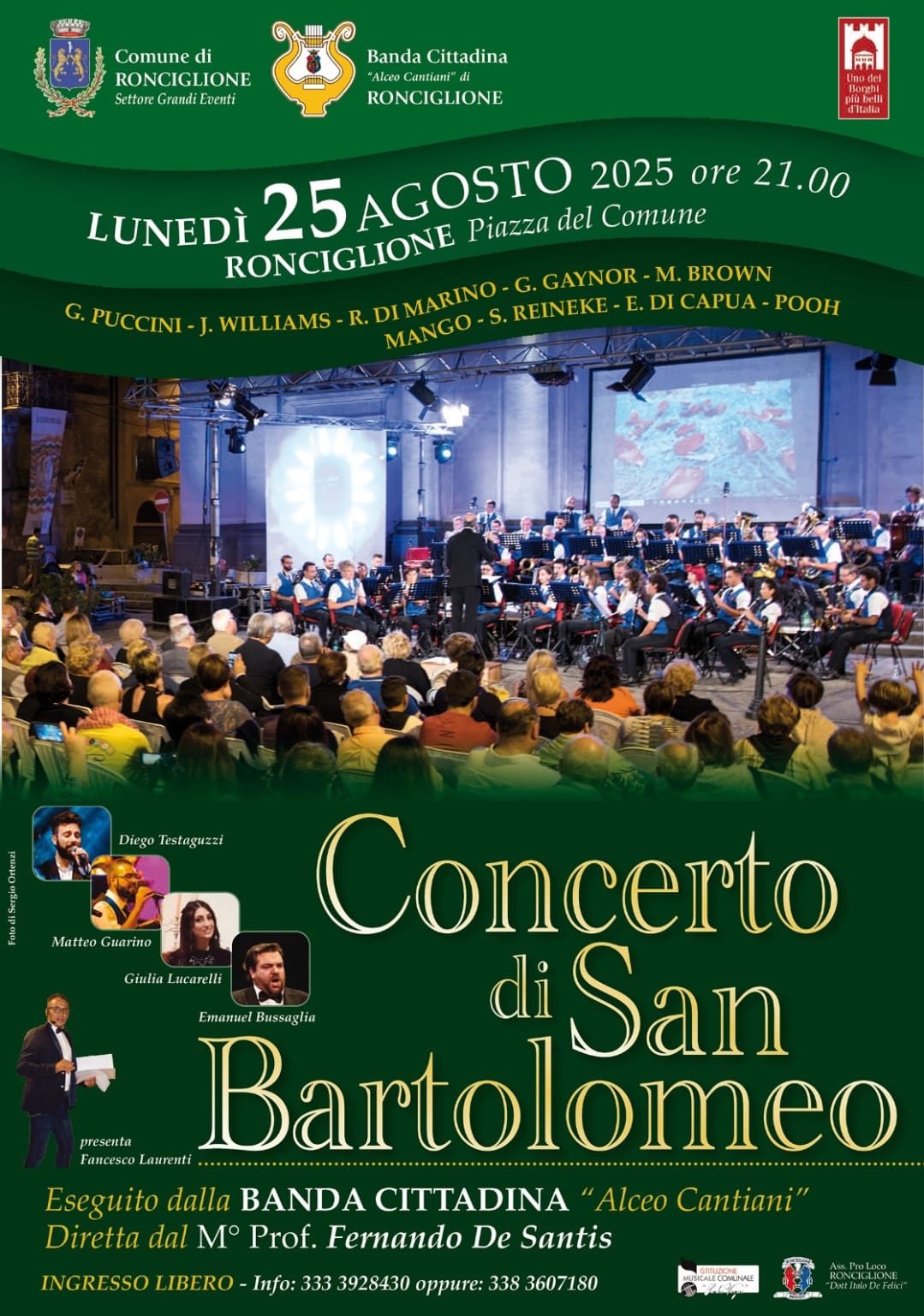 Ronciglione festeggia San Bartolomeo con il concerto della banda Alceo Cantiani