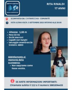 Rita Rinaldi, 17 anni, scompare dalla Città dei Ragazzi a Civitavecchia: ricerche in corso anche a Milano